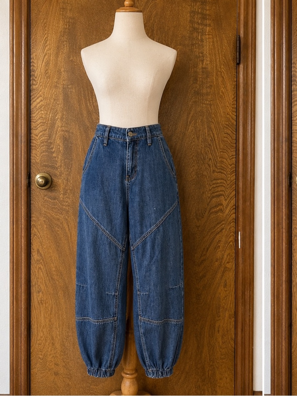 Ruti Size 2 Blue Denim Barrel Leg Jogger Jeans High Rise Stretch Dark Streetwear